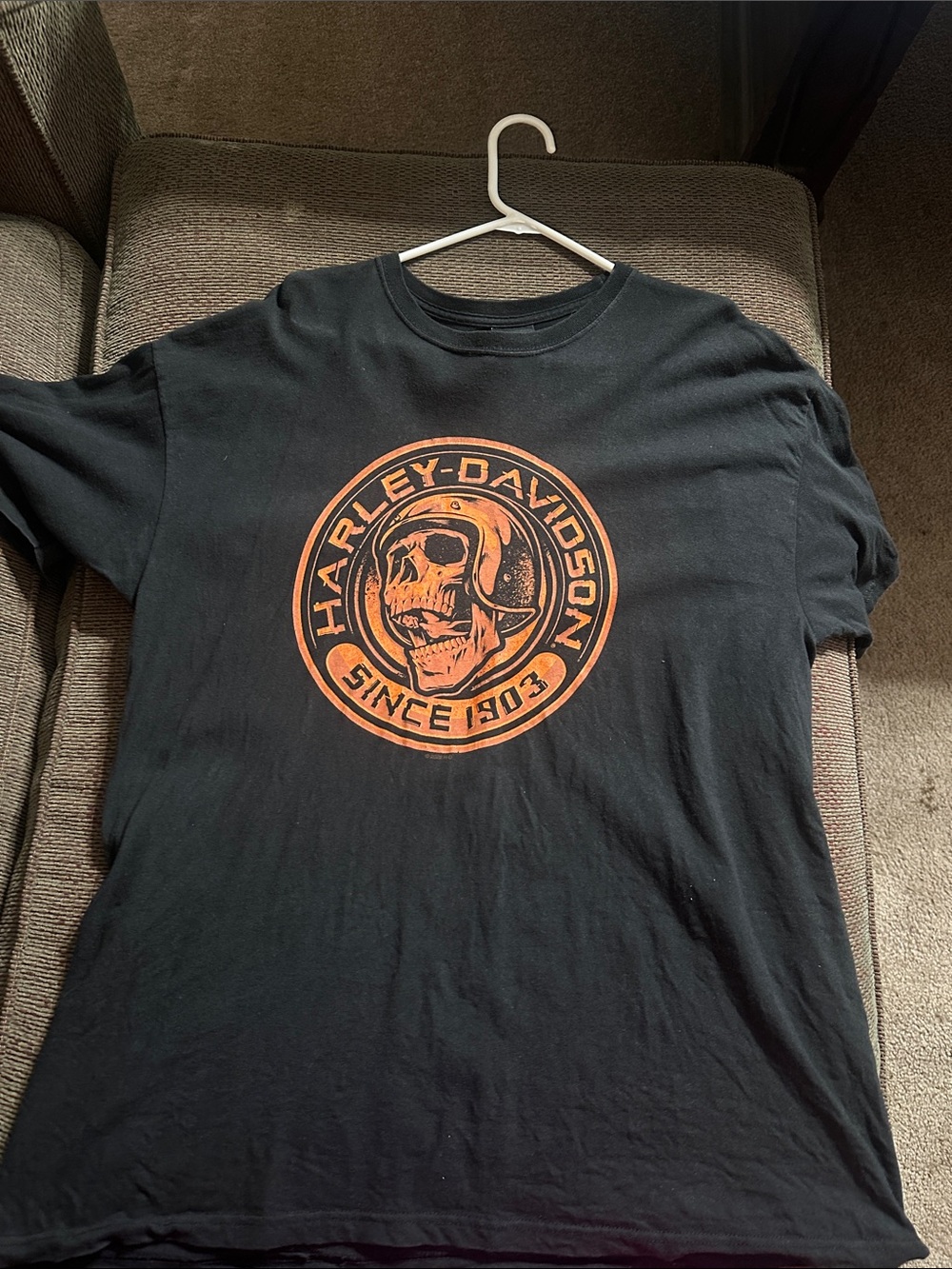 Harley-Davidson Black Tee with Orange Skull Emblem